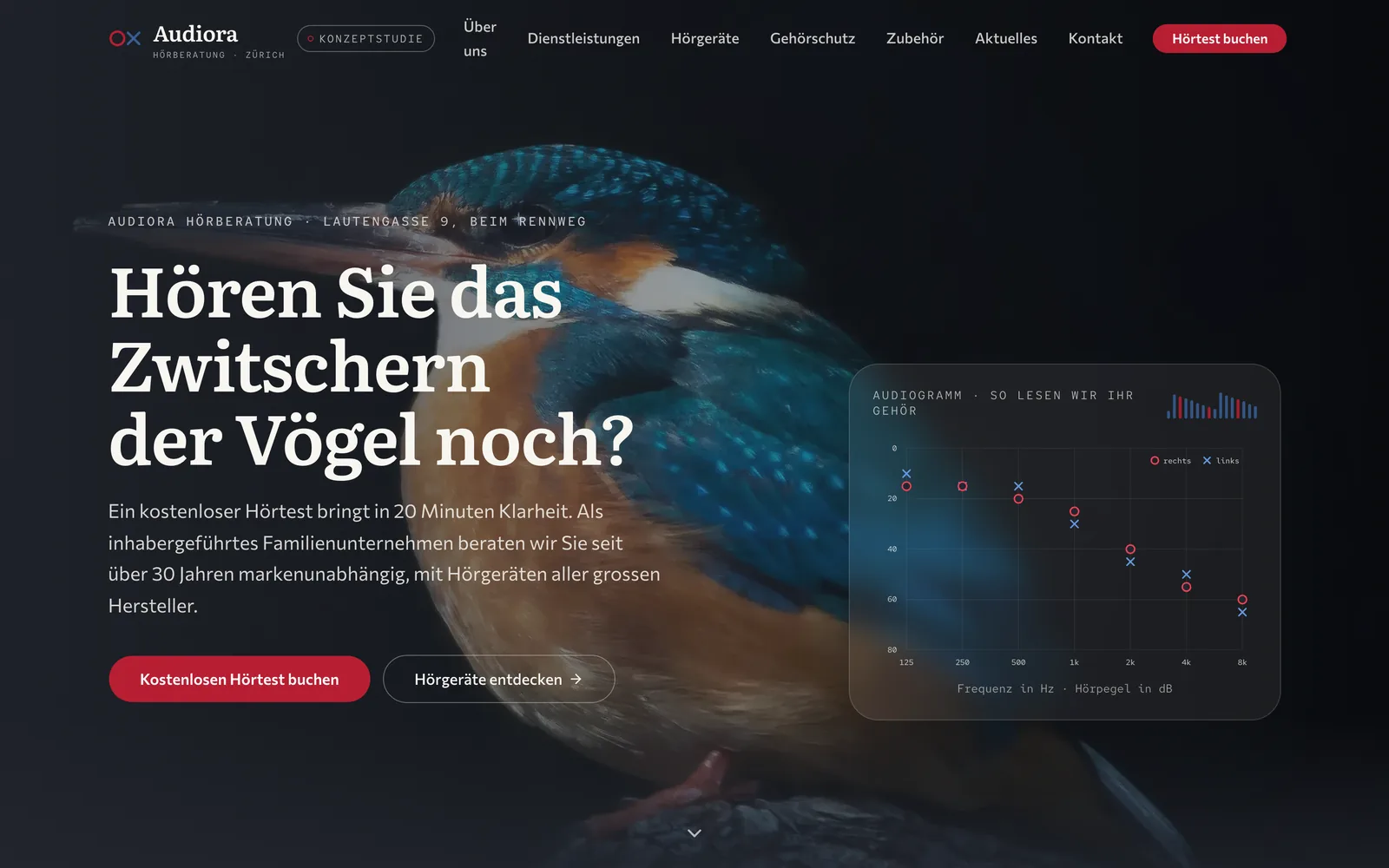 Screenshot of the home page: Audiora Hörberatung