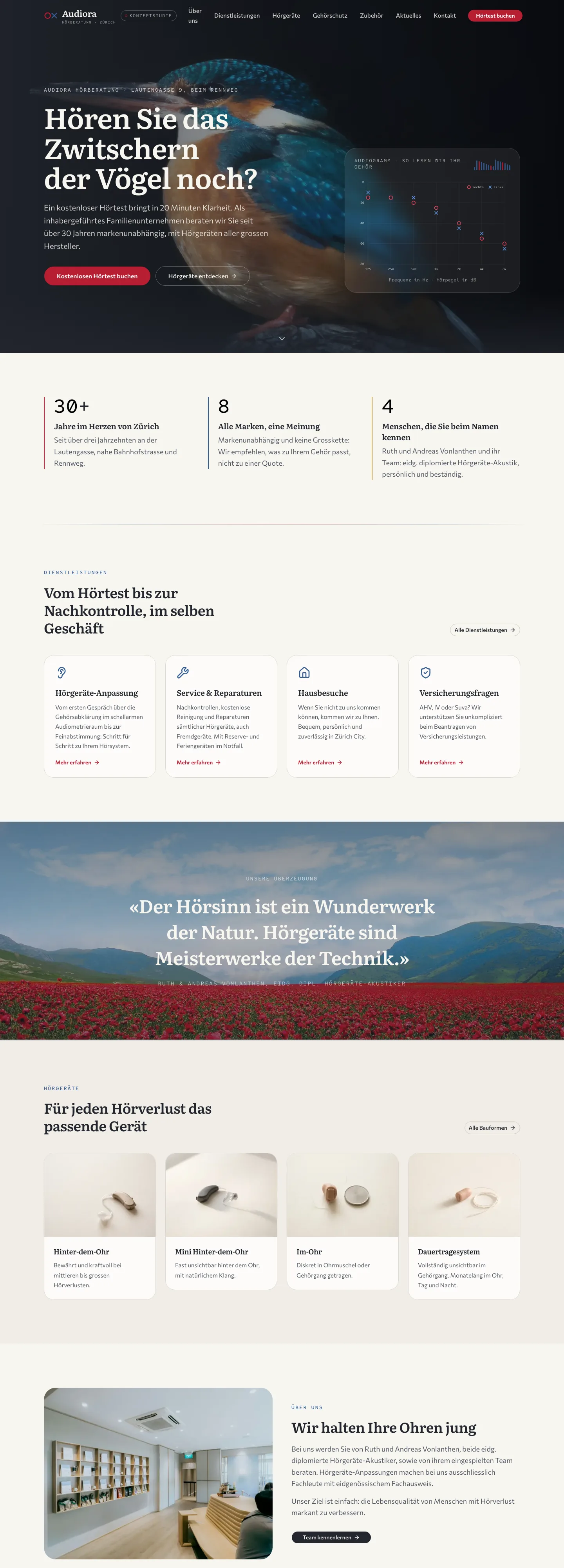 Screenshot of the home page: Audiora Hörberatung
