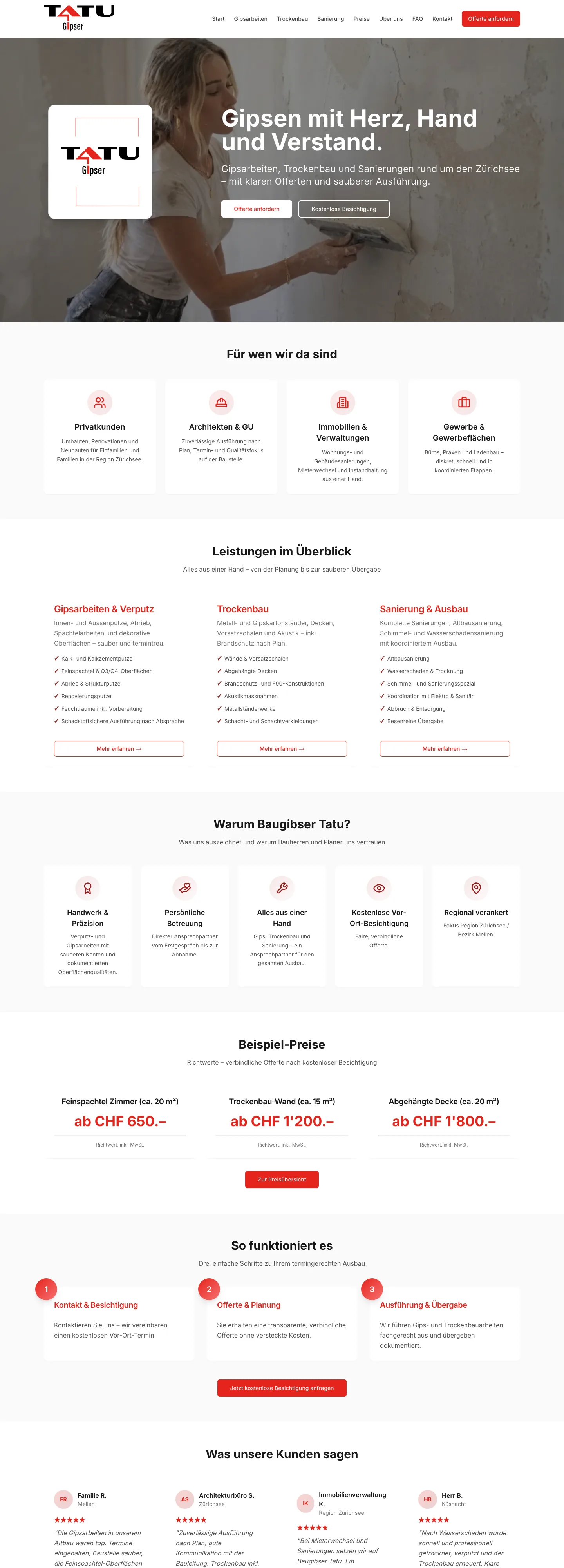 Screenshot of the home page: Baugibser Tatu