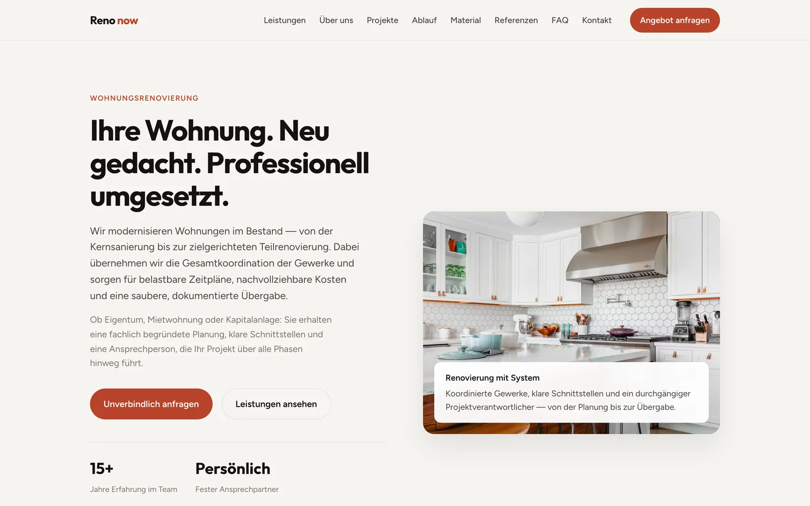 Screenshot of the home page: Reno now