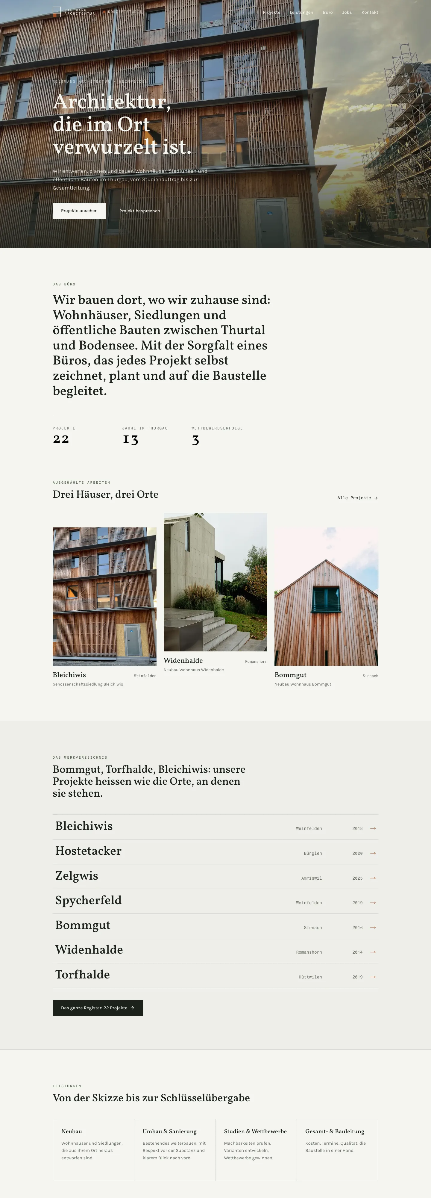 Screenshot of the home page: Rietwang Architektur
