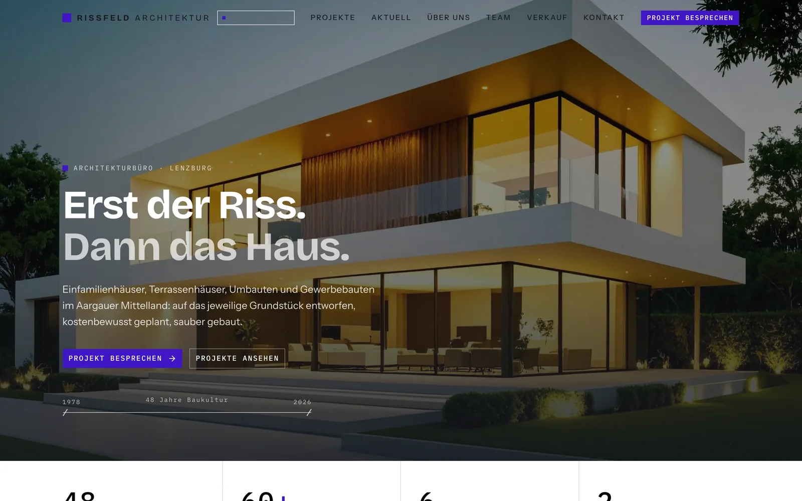 Bildschirmfoto der Website: Rissfeld Architektur