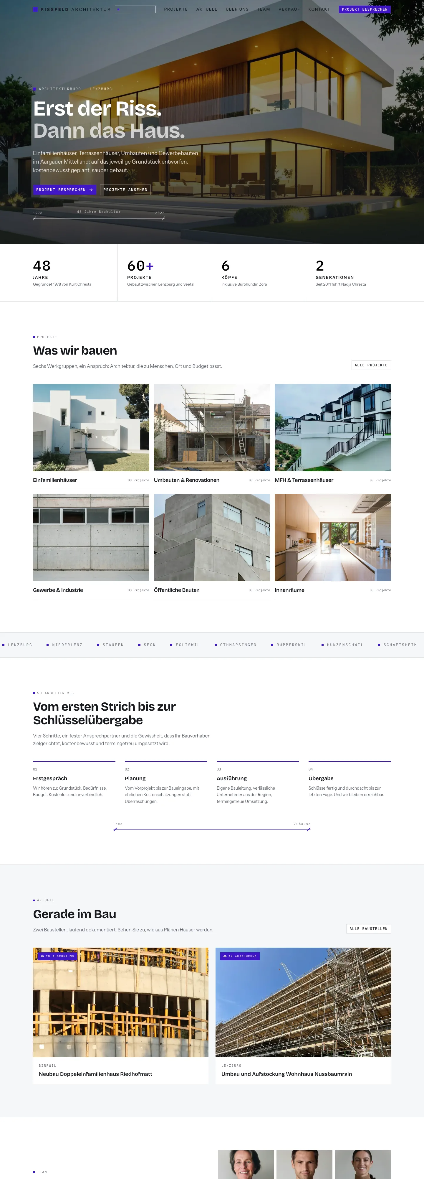 Screenshot of the home page: Rissfeld Architektur