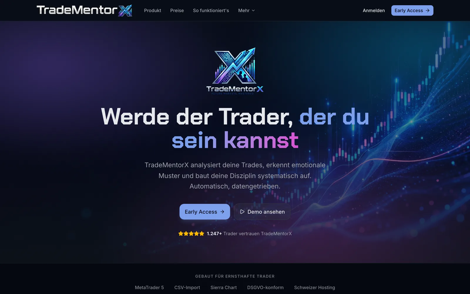 Screenshot of the home page: TradeMentorX