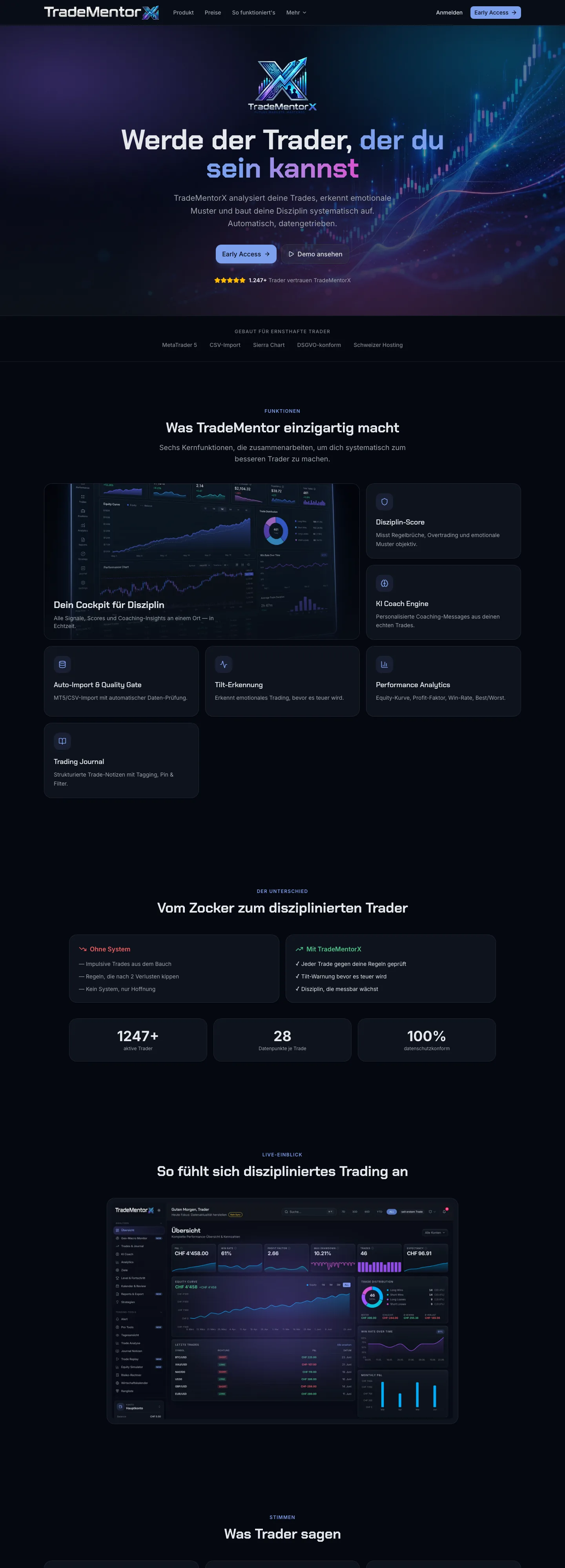 Screenshot of the home page: TradeMentorX